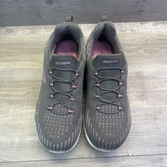 Skechers Summits Cool Dash Gray Light Pink Slip On Bungee Lace Shoes Womens Sz 9 - Picture 3 of 12